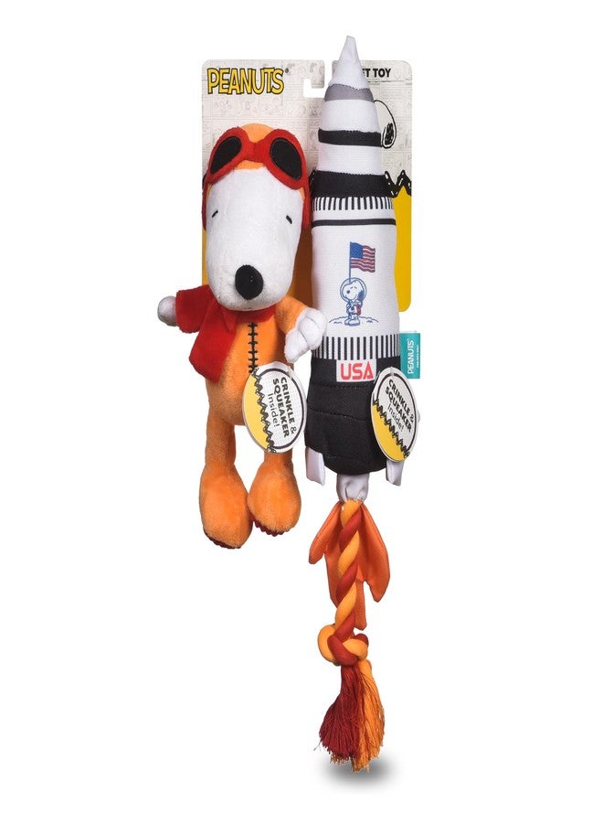 Peanuts for Pets Space Explorer Snoopy Plush and Rocket Ship Rope Tug Dog Toy Set, Squeaky Puppy Toys, Stuffed Animal, Ideal for Dog Birthday, Small and Large Dogs - Image 1